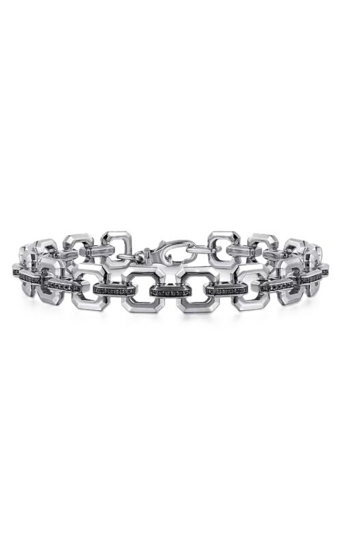 Sterling Silver Men's Link Chain Tennis Bracelet with Black Spinel Connectors