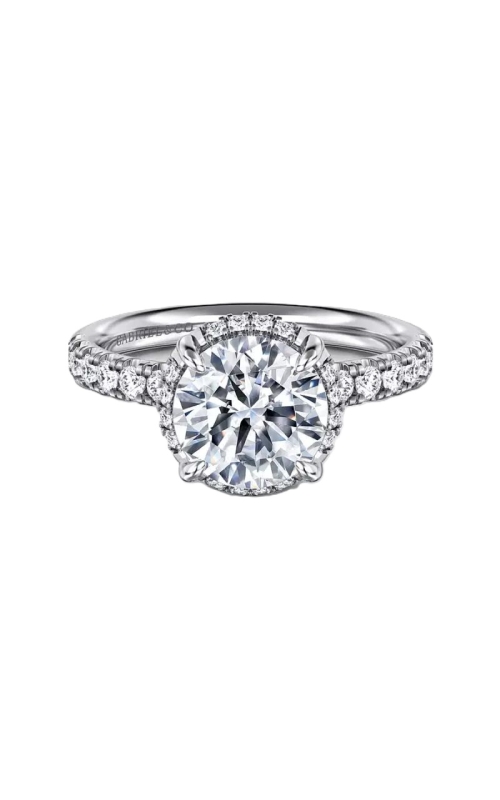 14k White Gold Round Hidden Halo Semi-Mount Engagement Ring