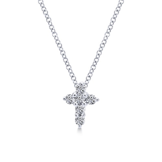 14K White Gold Diamond Cross Necklace