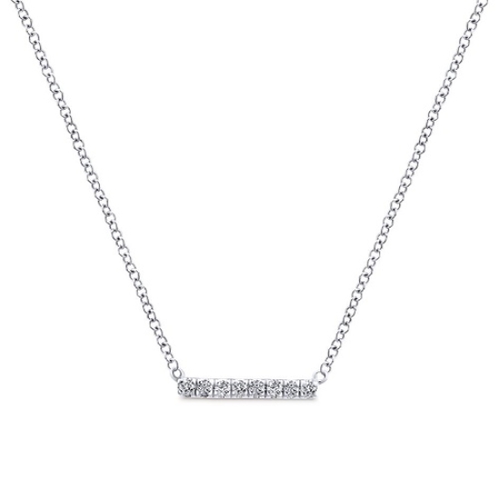 14K White Gold Bar Diamond Necklace