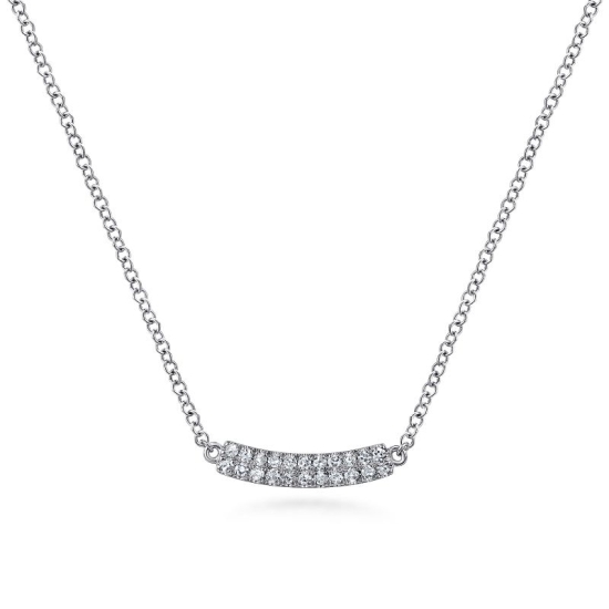 14K White Gold Curved Pave Diamond Bar Necklace