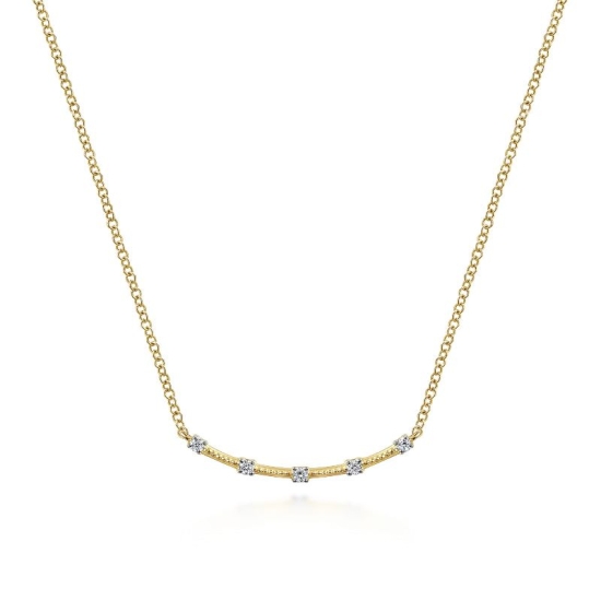 14K Yellow Gold Diamond Stations Bar Necklace