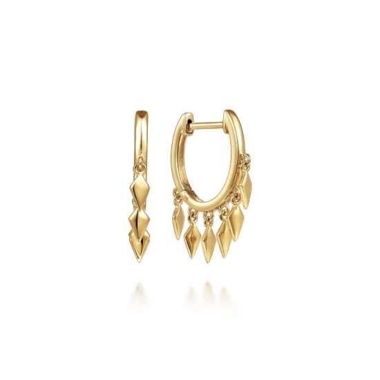 14k Yellow Gold Huggie Earrings with Spike Drops