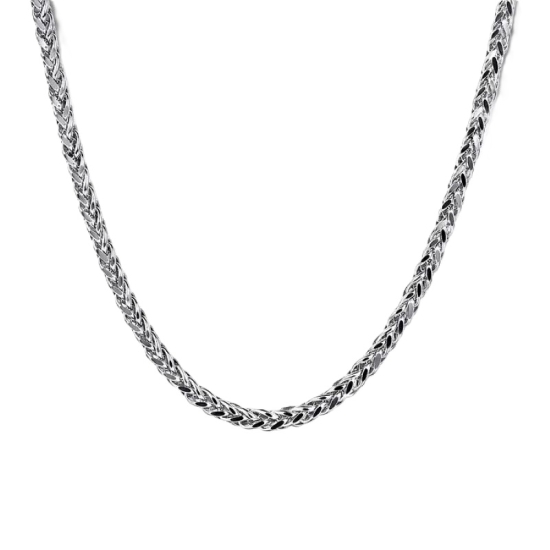 Sterling Silver Solid Men's Wheat Chain Necklace