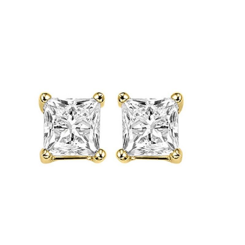 14k Yellow Gold Princess Diamond Stud Earrings 1/2ct