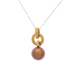 14K Yellow Gold Brown Freshwater Pearl Pendant with Chain