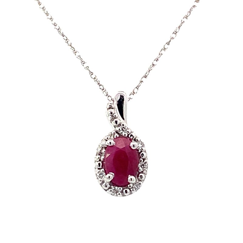 Ruby & Diamond Halo Pendant w/ Chain Ruby & Diamond Halo Pendant w/ Chain