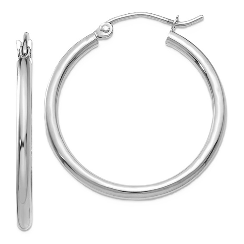 14k White Gold 2x25mm Hoop Earrings 14k White Gold 2x25mm Hoop Earrings