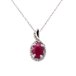 Ruby & Diamond Halo Pendant w/ Chain thumbnail 1