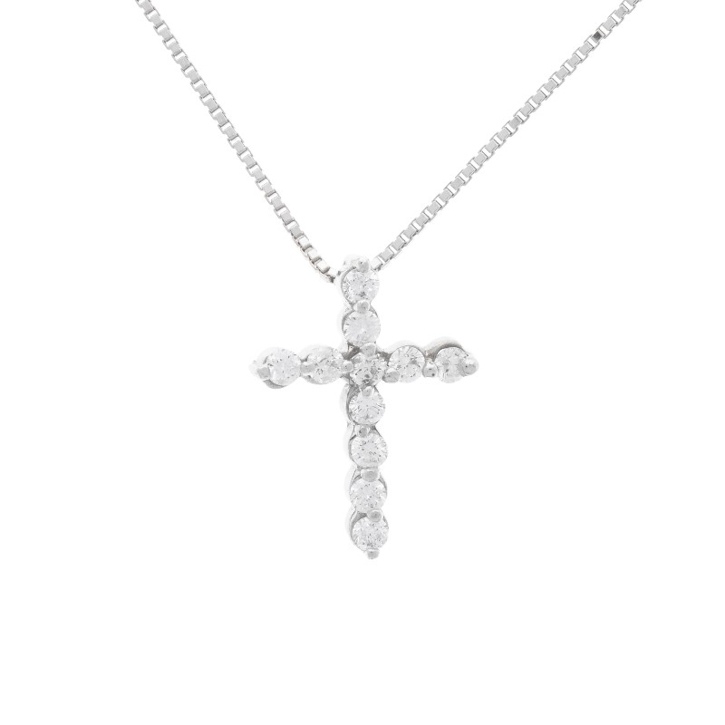 14K White Gold Cross Diamond Pendant with Chain