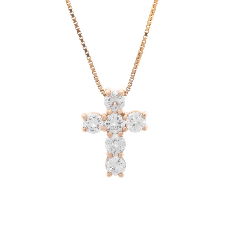 14K Rose Gold Diamond Cross Pendant with Chain