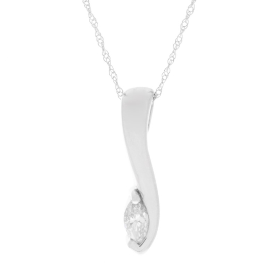 14K White Gold Marquise Diamond Pendant with Chain