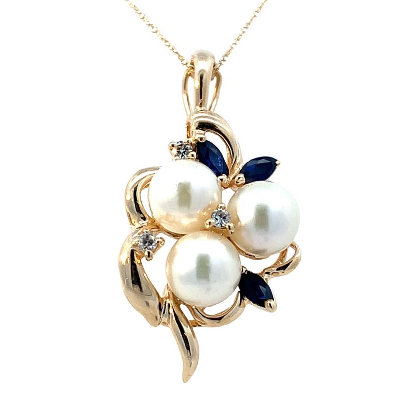 Estate Pearl, Sapphire & Diamond Pendant Estate Pearl, Sapphire & Diamond Pendant