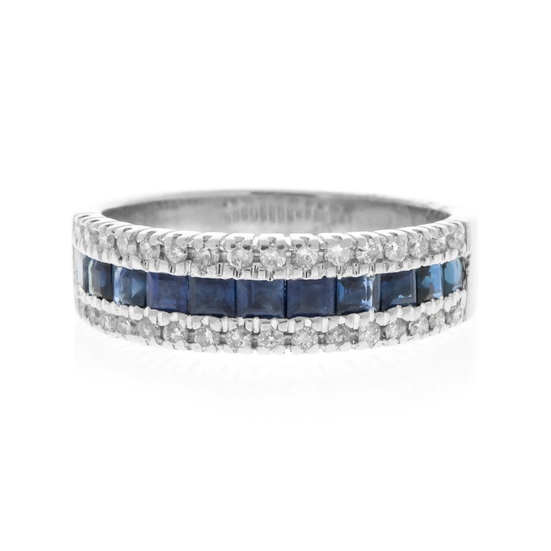 Estate 14K White Gold Diamond and Sapphire Fashion Ring Estate 14K White Gold Diamond and Sapphire Fashion Ring