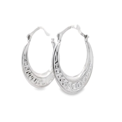 Estate Greek Key Oval Hoop Earrings