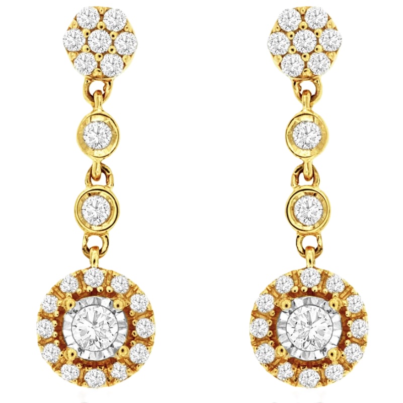 14k Yellow Gold .40cttw Round Diamond Cluster Dangle Earrings 14k Yellow Gold .40cttw Round Diamond Cluster Dangle Earrings