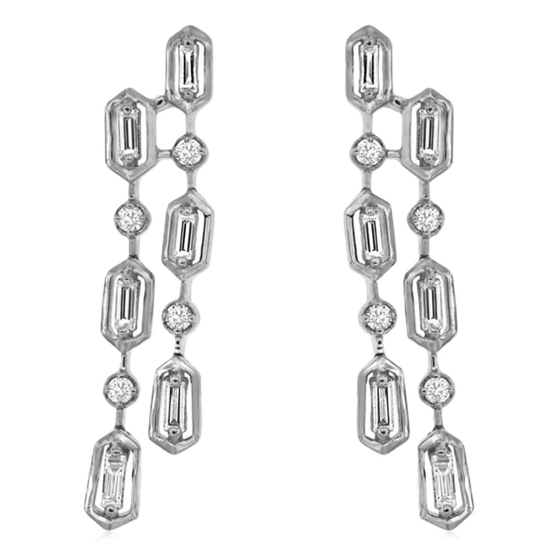 Round & Baguette Diamond Dangle Earrings Round & Baguette Diamond Dangle Earrings