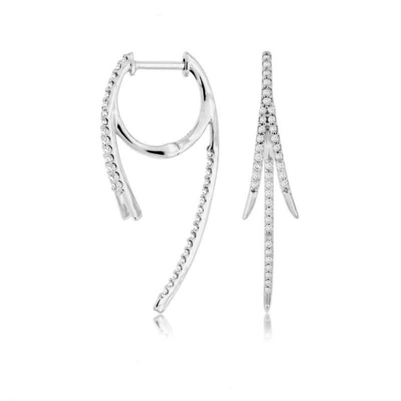 14k White Gold Diamond Dangle Hoop Earrings 14k White Gold Diamond Dangle Hoop Earrings