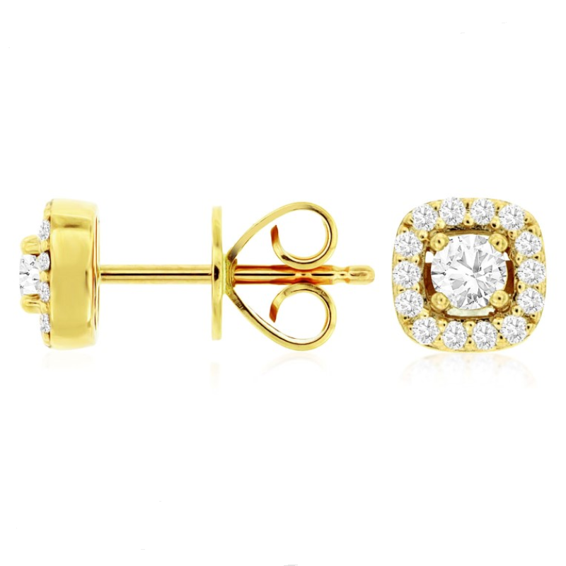 14k Yellow Gold .40cttw Round Diamond Square Halo Stud Earrings