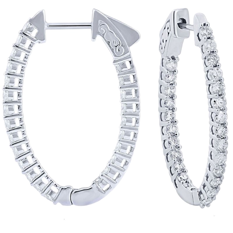 14k White Gold 1.50cttw Diamond Oval In & Out Hoop Earrings 14k White Gold 1.50cttw Diamond Oval In & Out Hoop Earrings