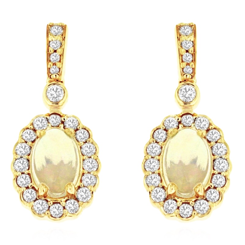 14k Yellow Gold Opal & Diamond Earrings 14k Yellow Gold Opal & Diamond Earrings