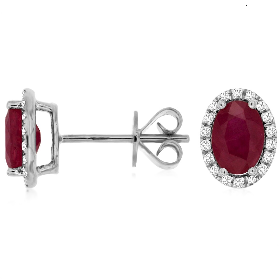 14k White Gold Ruby & Diamond Earrings