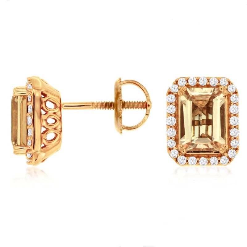 14k Rose Gold Morganite & Diamond Halo Stud Earrings
