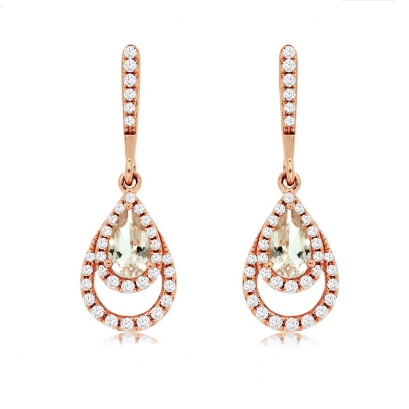 Morganite & Diamond Double Halo Dangle Earrings Morganite & Diamond Double Halo Dangle Earrings