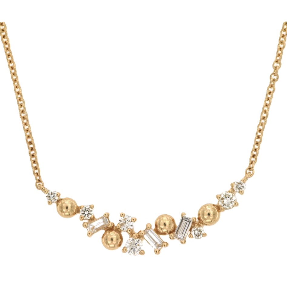 14k Yellow Gold Baguette & Round Diamond Necklace 14k Yellow Gold Baguette & Round Diamond Necklace