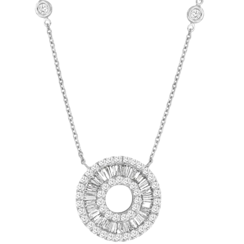14k White Gold Round & Baguette Diamond Necklace 14k White Gold Round & Baguette Diamond Necklace