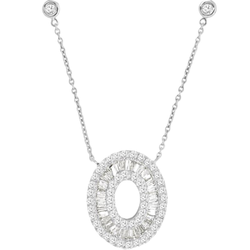 14kWhite Gold Round & Baguette Diamond Necklace 14kWhite Gold Round & Baguette Diamond Necklace