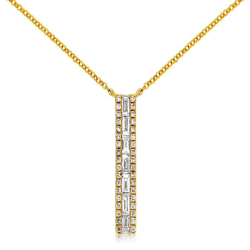 14k Yellow Gold Round/Baguette Vertical Bar Necklace 14k Yellow Gold Round/Baguette Vertical Bar Necklace