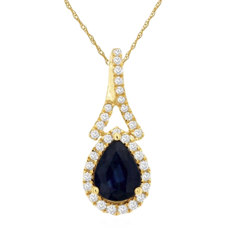 14k Yellow Gold Sapphire & Diamond Halo Pendant 14k Yellow Gold Sapphire & Diamond Halo Pendant