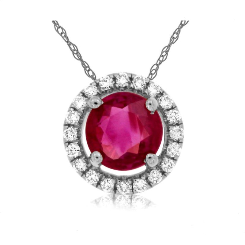 14k White Gold Ruby & Diamond Halo Pendant 14k White Gold Ruby & Diamond Halo Pendant