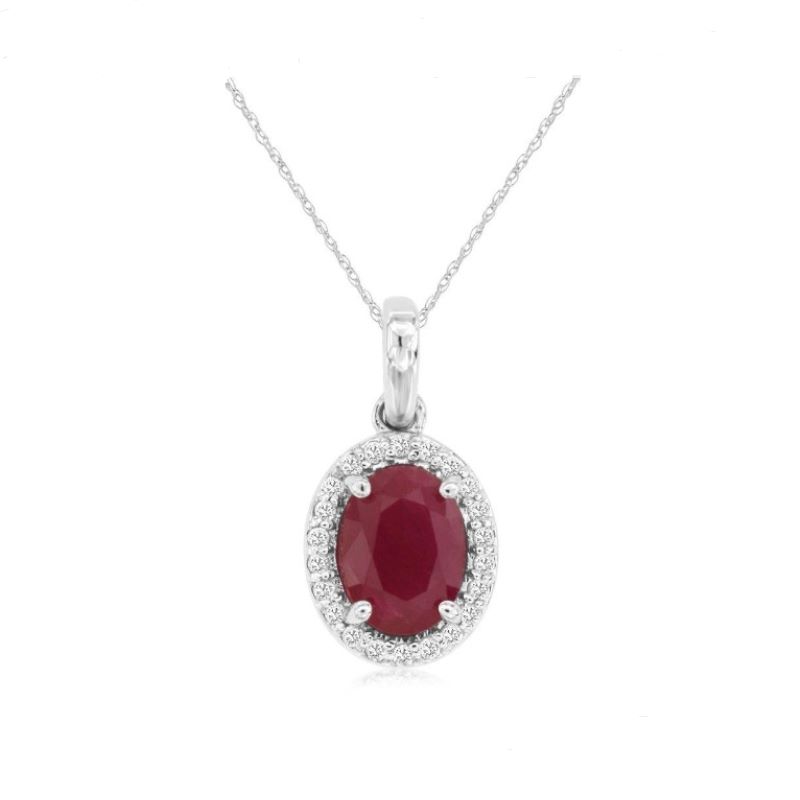 14k White Gold Ruby & Diamond Halo Pendant 14k White Gold Ruby & Diamond Halo Pendant