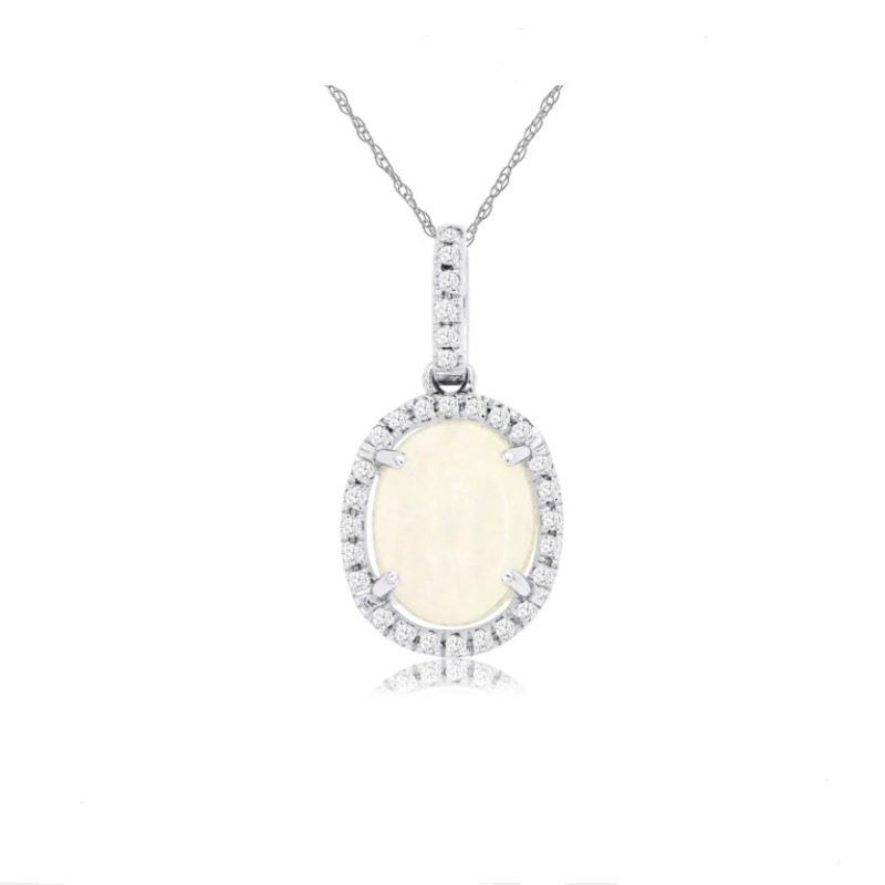 14k White Gold Opal & Diamond Halo Pendant 14k White Gold Opal & Diamond Halo Pendant