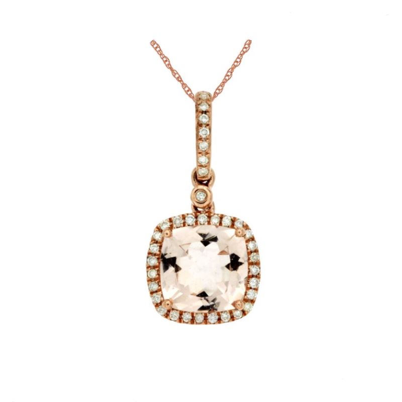 14k Rose Gold Morganite & Diamond Halo Pendant 14k Rose Gold Morganite & Diamond Halo Pendant