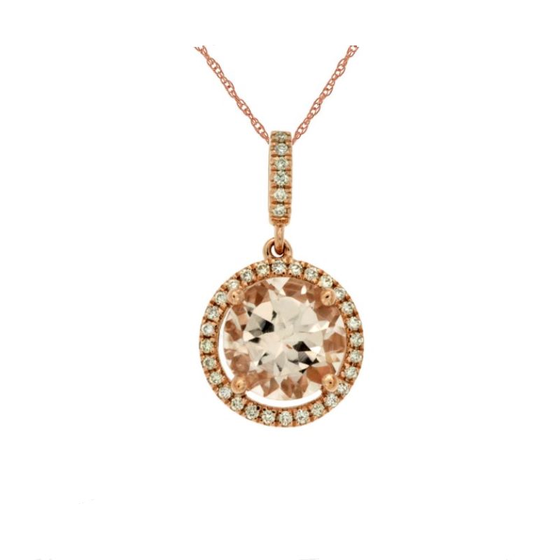 14k Rose Gold Morganite & Diamond Halo Pendant 14k Rose Gold Morganite & Diamond Halo Pendant