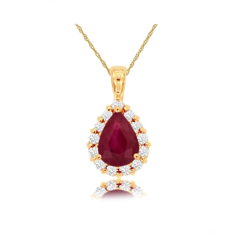 14k Yellow Gold Ruby & Diamond Halo Pendant 14k Yellow Gold Ruby & Diamond Halo Pendant