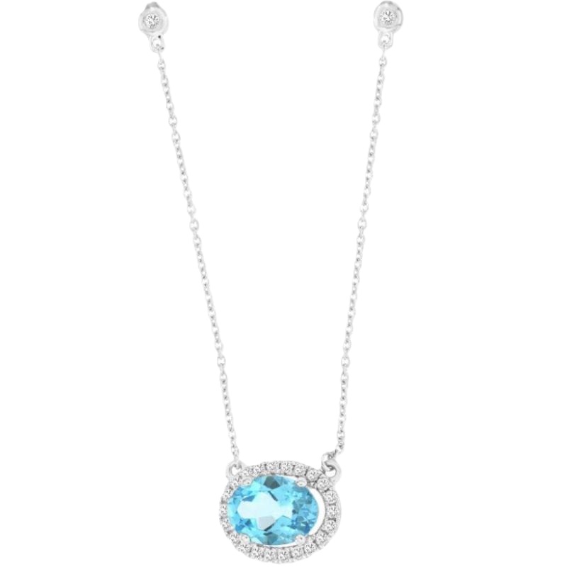 14k White Gold Blue Topaz & Diamond Necklace 14k White Gold Blue Topaz & Diamond Necklace