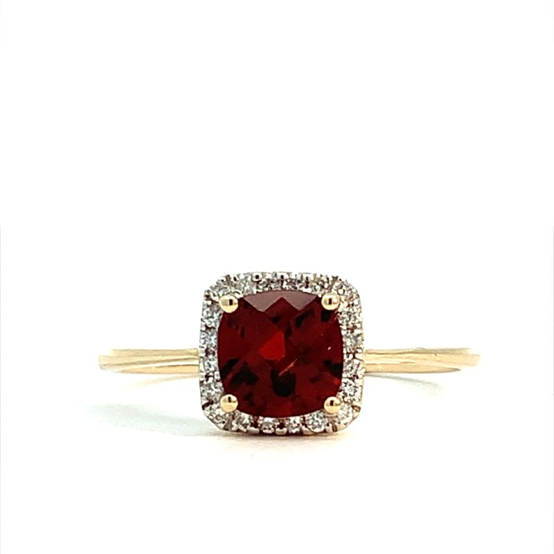 14k Yellow Gold Garnet & Diamond Halo Ring 14k Yellow Gold Garnet & Diamond Halo Ring