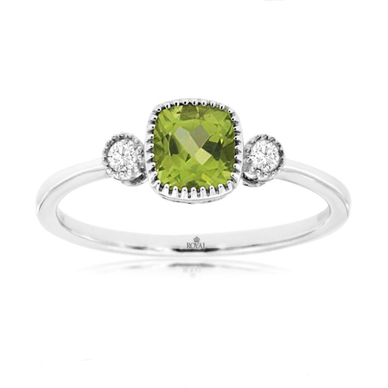 14k White Gold Peridot and Diamond Ring