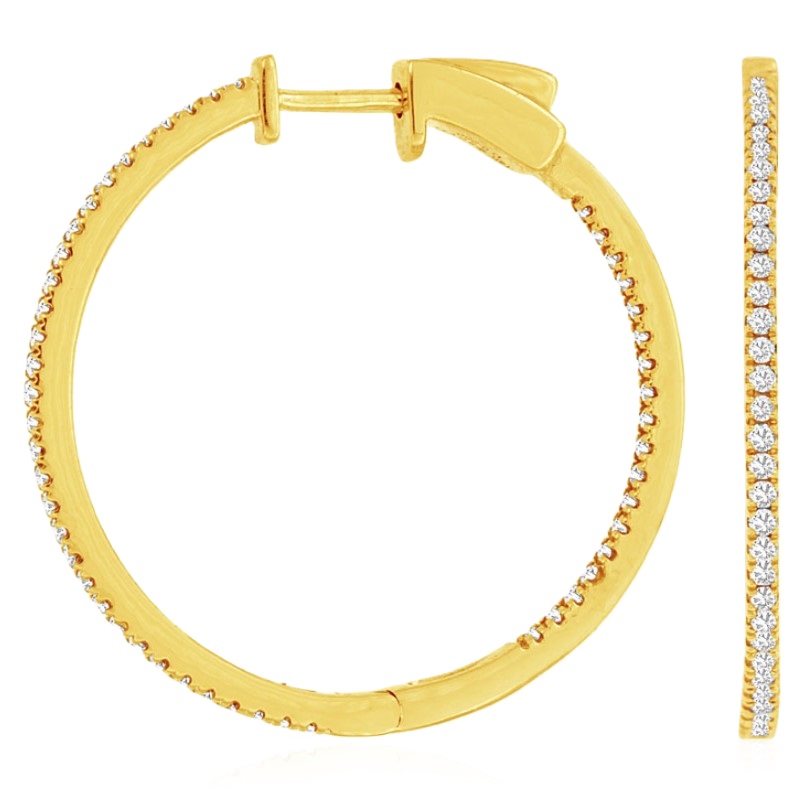 14k Yellow Gold .50cttw Round Diamond In & Out Hoop Earrings 14k Yellow Gold .50cttw Round Diamond In & Out Hoop Earrings