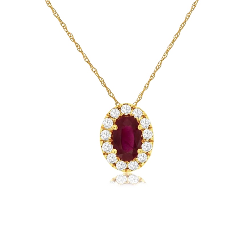 14k Yellow Gold Ruby & Diamond Halo Pendant