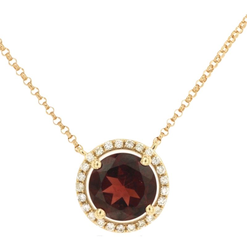 14k Yellow Gold Garnet & Diamond Necklace 14k Yellow Gold Garnet & Diamond Necklace