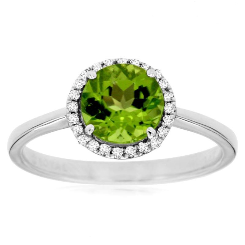14k White Gold Peridot & Diamond Halo Ring 14k White Gold Peridot & Diamond Halo Ring
