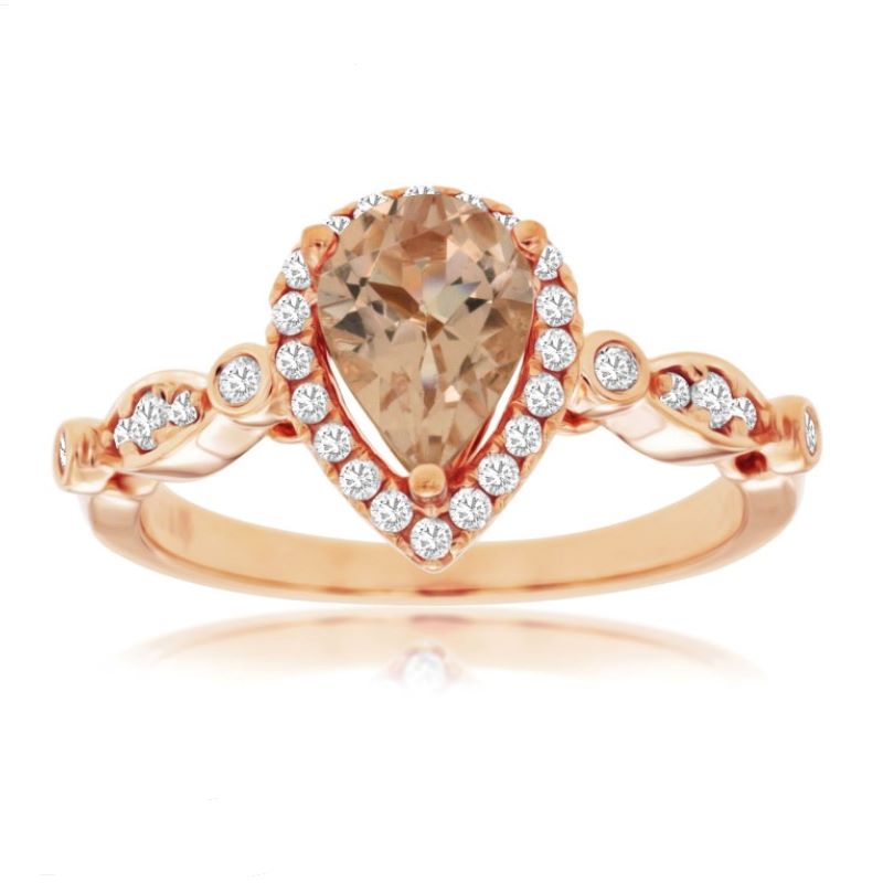 14k Rose Gold Morganite & Diamond Halo Ring 14k Rose Gold Morganite & Diamond Halo Ring