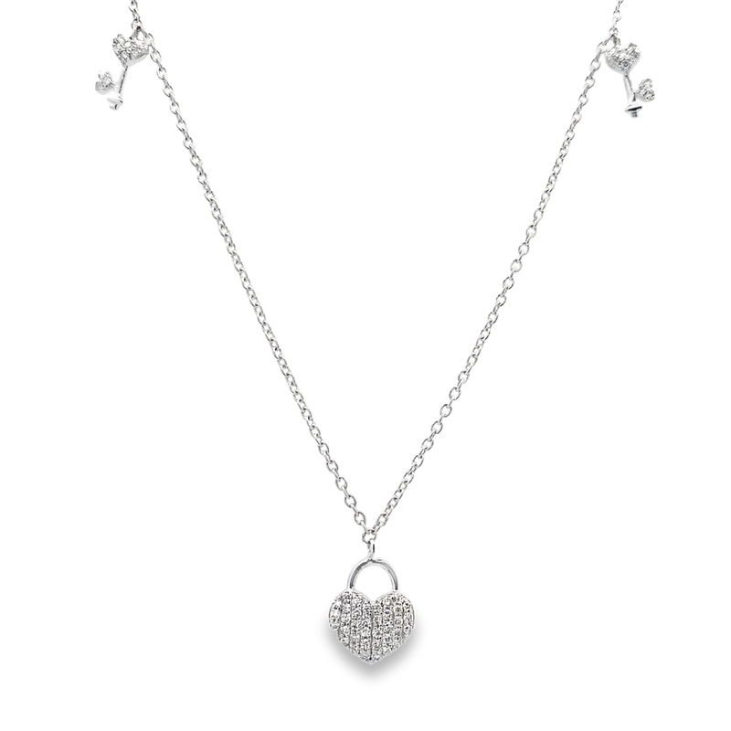 14k White Gold Diamond Heart Lock & Key Necklace 14k White Gold Diamond Heart Lock & Key Necklace