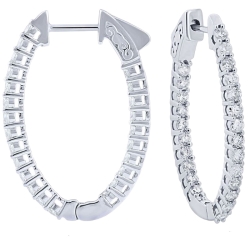 14k White Gold 1.50cttw Diamond Oval In & Out Hoop Earrings thumbnail 1