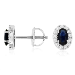 14k White Gold Sapphire and Diamond Earrings thumbnail 1